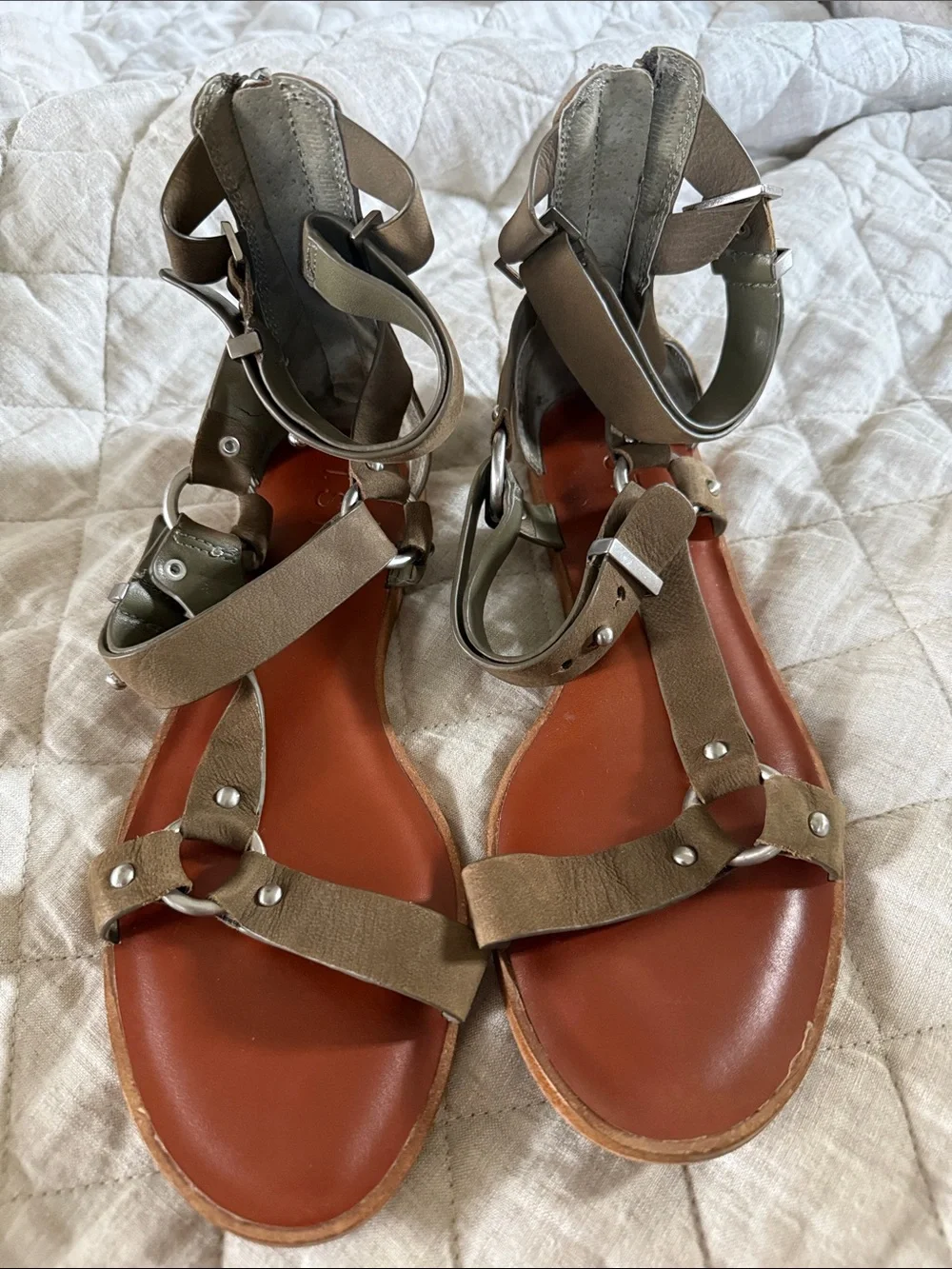 1 State Women’s Olive Strappy Leather Sandals - size 7